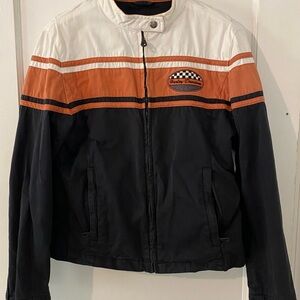 Harley Davidson Women's Motorcycle Riding Jacket Black Orange White Woman Size L